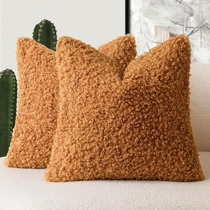 Foindtower 2 Pieces 24x24 Inch Orange, Faux Fur Throw Pillow Cover Accent by Foindtower