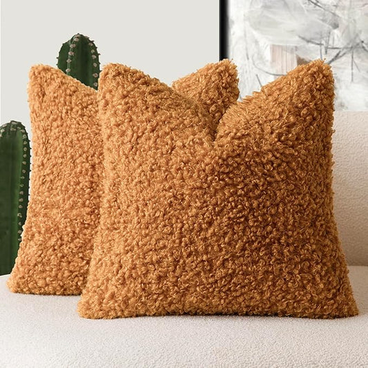 Foindtower 2 Pieces 24x24 Inch Orange, Faux Fur Throw Pillow Cover Accent by Foindtower