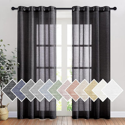 NICETOWN Black Sheer Curtains 84 inches Long, Grommet Semi Sheer Linen Drapes by NICETOWN