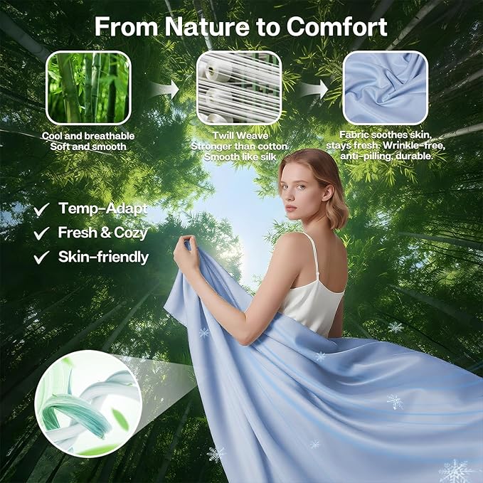 MR&HM Twin Fitted Sheet Only, Ultra-Soft Rayon Derived from Bamboo & Polyester - Image 2