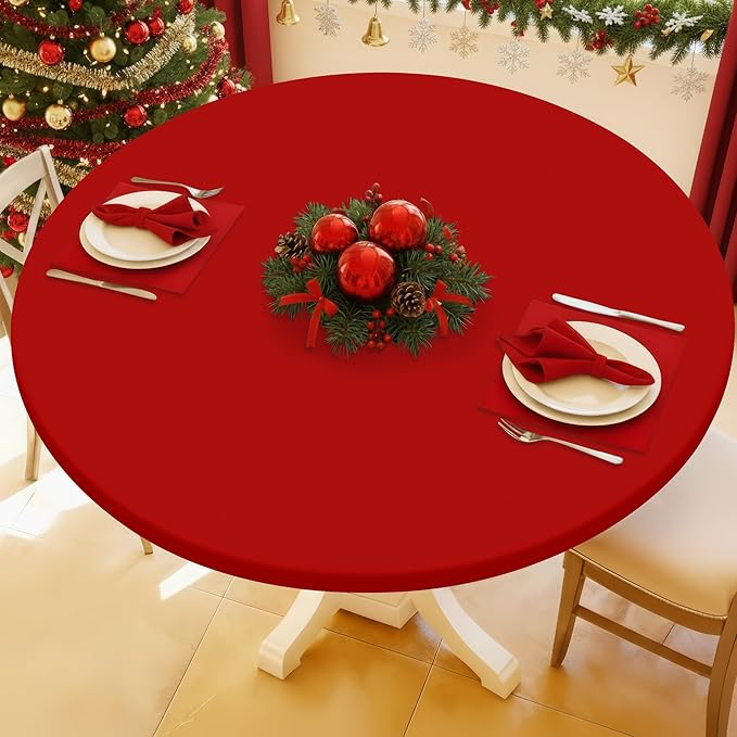 Round Spandex Christmas Tablecloth, Elastic Fitted Waterproof Tablecloths by Moosfor