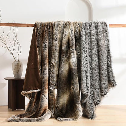 HORIMOTE HOME Luxury Plush Faux Fur Throw Blanket, Long Pile Grey - Image 5