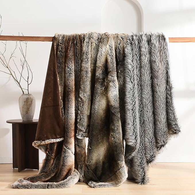 HORIMOTE HOME Luxury Plush Faux Fur Throw Blanket, Long Pile Grey - Image 5