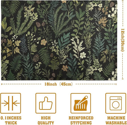 Black Sage Green Plant Placemats Set of 4 Vintage Botanic Fern Leaves Herb - Image 4