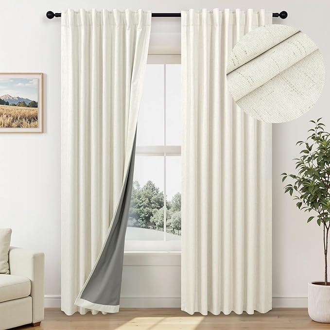 78 Inch Curtains 2 Panel for Bedroom Full Blackout Neutral Boho Window Drape by Pitalk