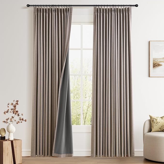 Pinch Pleat Linen 100% Blackout Curtains 90 Inches Long by Joywell