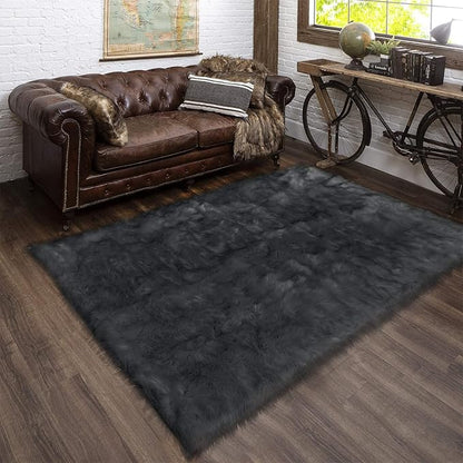 Latepis Dark Grey Rugs for Living Room Sofa 5x6.7 Faux Sheepskin Rug for by Latepis