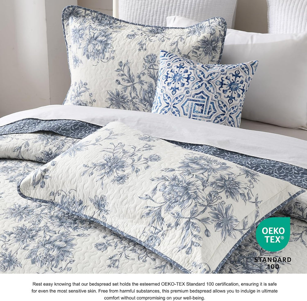 DDUOXIN Botanical Oversized Queen Bedspread - 102W x120L 100% Cotton Quilt