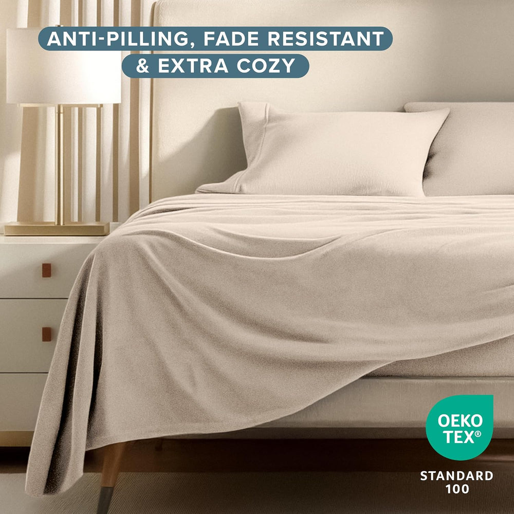 Bare Home Super Soft Fleece Sheet Set (Split King, Sand)