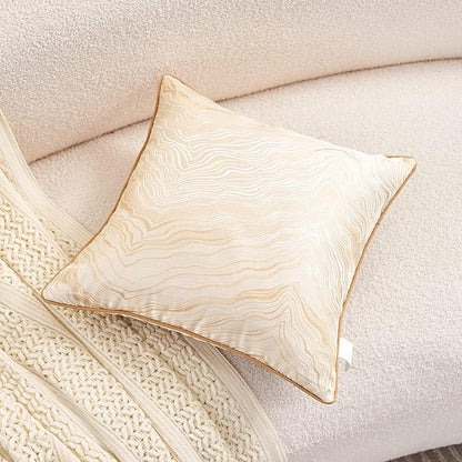 Avigers 18 x 18 Inch Square Beige Gold Abstract Striped Embroidery Cushion Case - Image 3