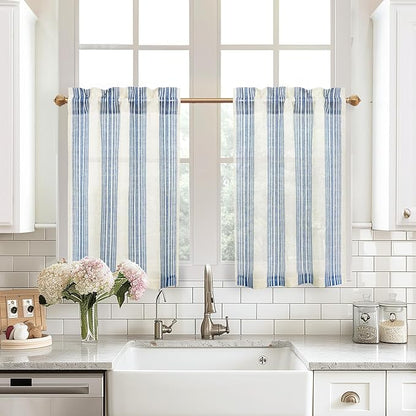 DriftAway Kitchen Curtains Striped Tier Linen Short Pinstripe Cafe Curtains 36 by DriftAway