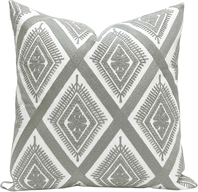Slow Cow Embroidery Throw Pillow Cover Decorative Cushion Cover 18x18 Inch Gray by SLOW+COW