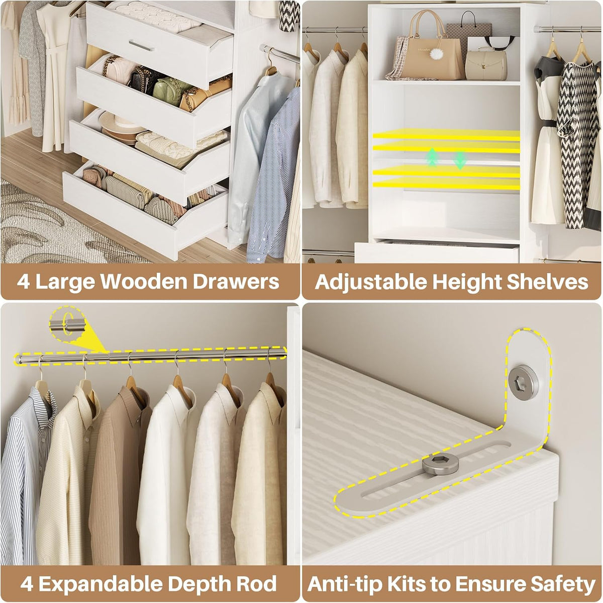 aheaplus closet system, 4-9ft closet organizer with 4, close-up detail