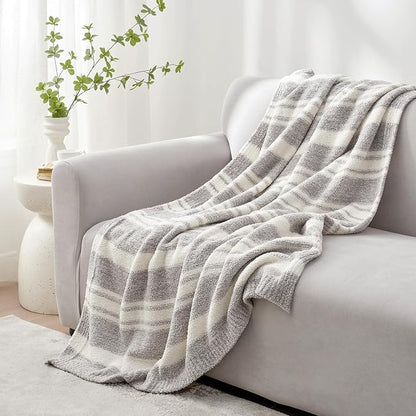 Snuggle Sac Grey Stripe Knitted Throw Blanket - Image 5