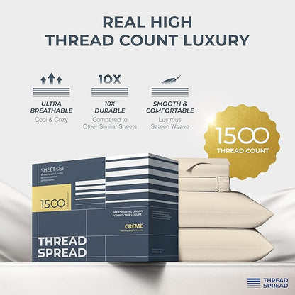 THREAD SPREAD 100% Egyptian Cotton Sheets Queen Size - Image 2
