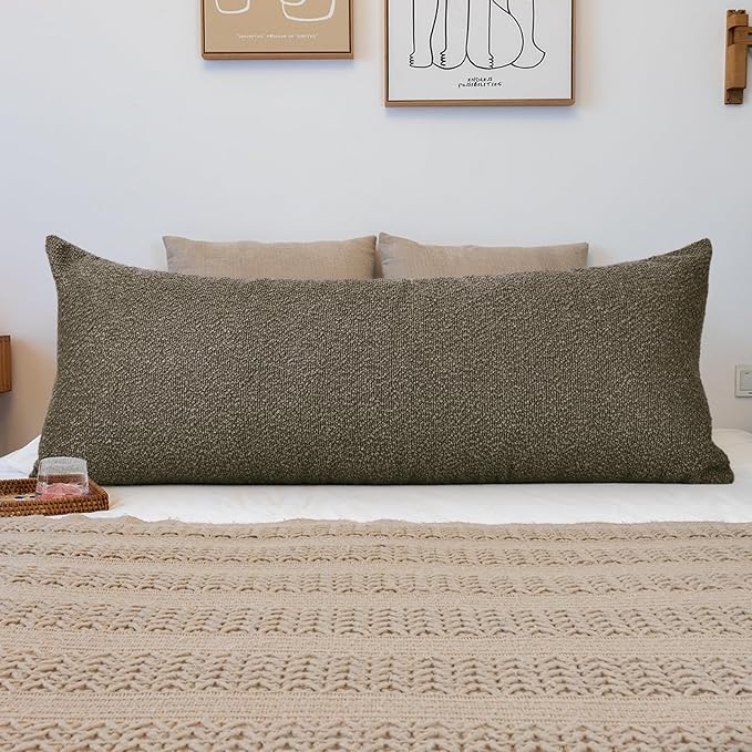 20x54 inch Neutral Boucle Body Pillow Cover by JoraLion
