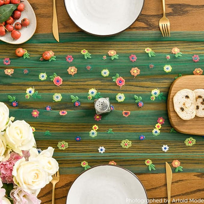 Artoid Mode Dark Green Embroidery Daisy Gauze Table Runner 120 Inch 10FT - Image 7
