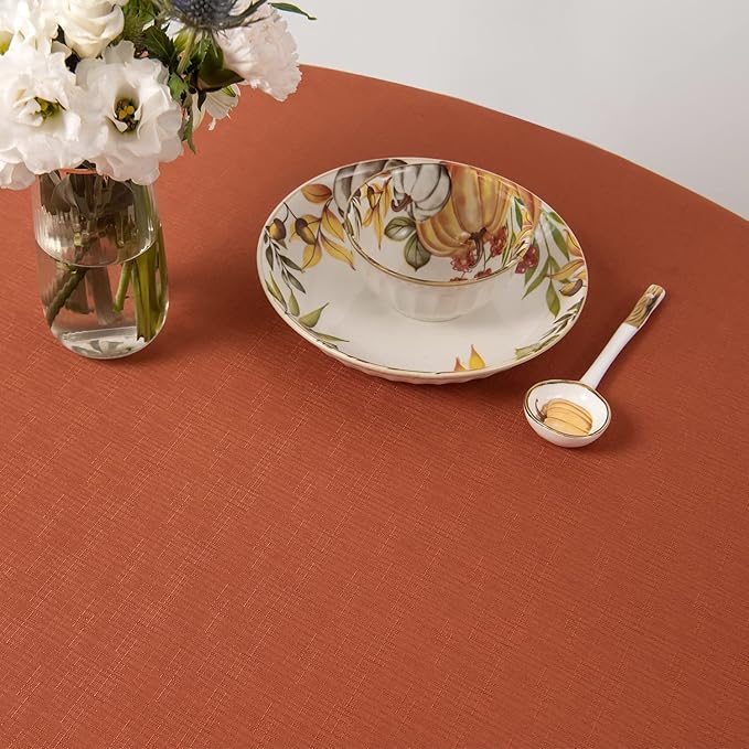 maxmill Round Slubby Textured Tablecloth Spill-Proof Wrinkle Free Soft Jacquard - Image 5