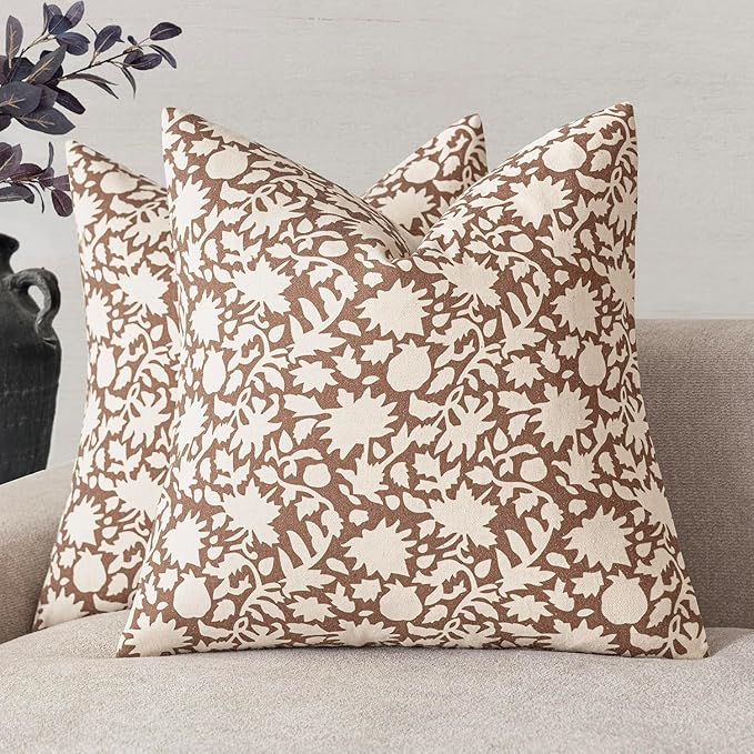 Foindtower Set of 2 Decorative Neutral Floral Throw Pillow Covers Accent by Foindtower
