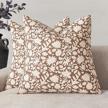 Foindtower Set of 2 Decorative Neutral Floral Throw Pillow Covers Accent by Foindtower