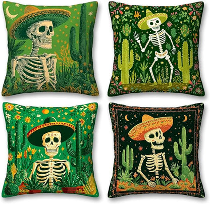 Day of The Dead Throw Pillow Covers | 18x18 Set of 4 Decorative Sugar Skull by YucZiken
