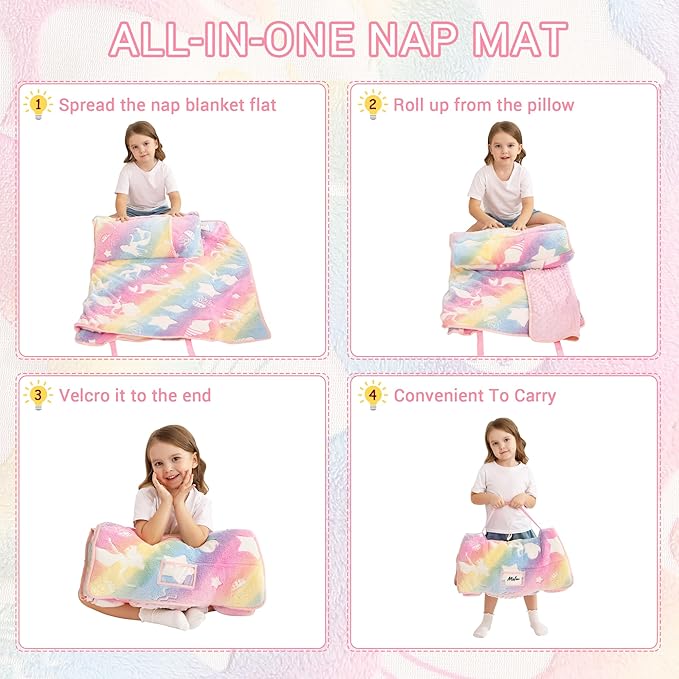 Toddler Nap Mat with Pillow and Blanket, Extra Large Rolled Napping Mats - Image 8