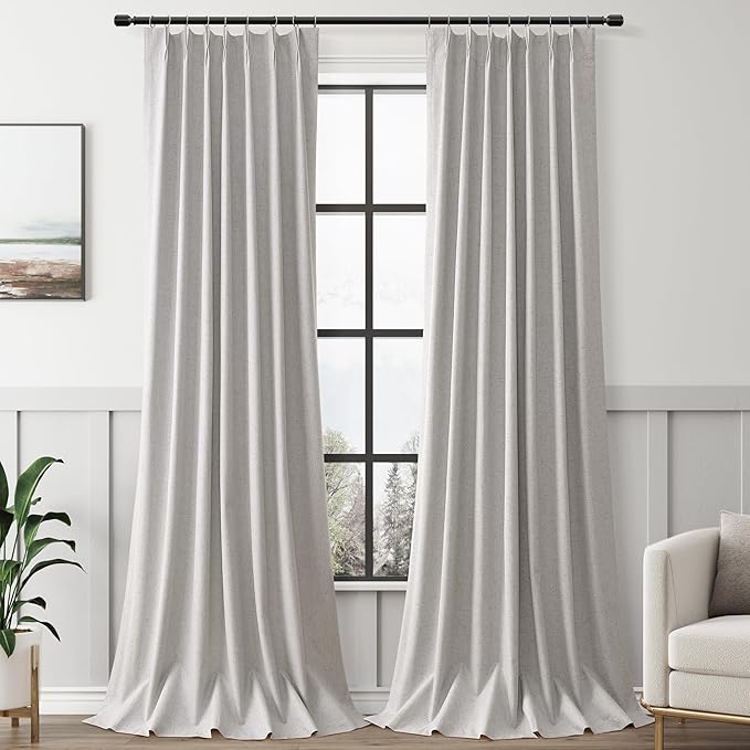Silver Birch 100% Blackout Pinch Pleated Linen Curtains 108 Inches Long by Aersas