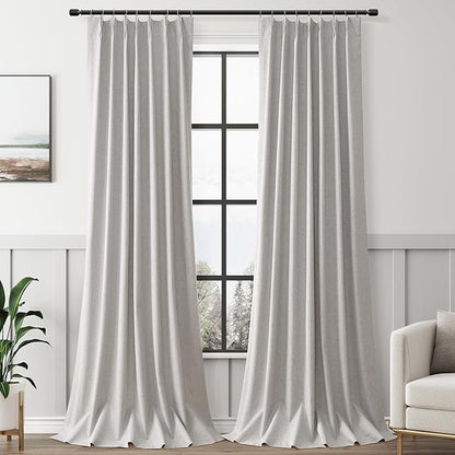 Silver Birch 100% Blackout Pinch Pleated Linen Curtains 108 Inches Long by Aersas