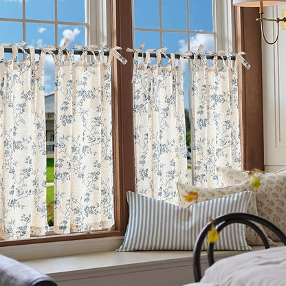 jinchan Floral Kitchen Curtains 36 Inch Linen Tier Curtains Farmhouse Cafe Half - Image 2