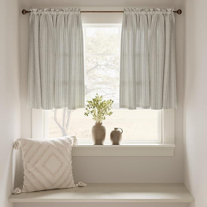 jinchan Gray Striped Linen Kitchen Curtains 36 Inch Cafe Tier Curtains Balanced - Image 3