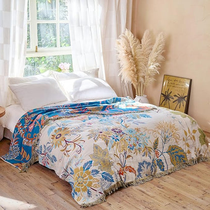 MSGKV Boho Throw Blanket for Bed Cotton 60"x80" Floral Blanket Twin Size Couch - Image 5