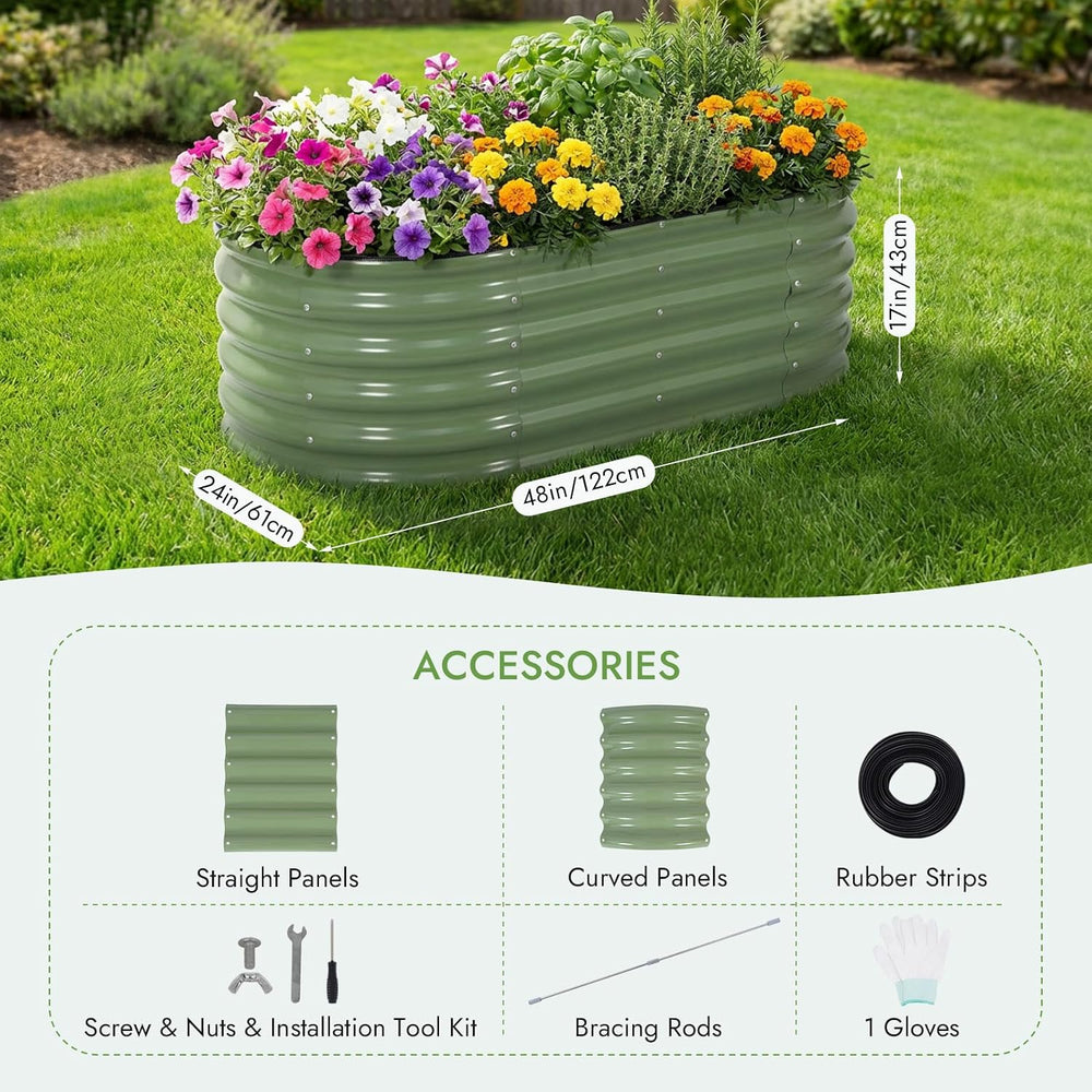 INNO STAGE Galvanized Garden Bed Kits, 4x2x1.4FT Metal Raised Beds, Green