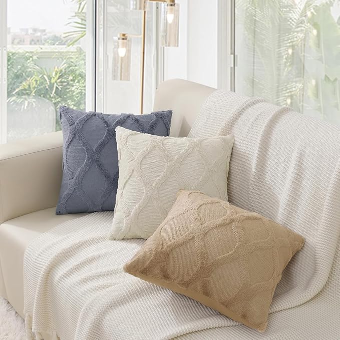 decorUhome Throw Pillow Covers 22x22 Inch Set of 2, Soft Plush Faux Fur Wool - Image 7