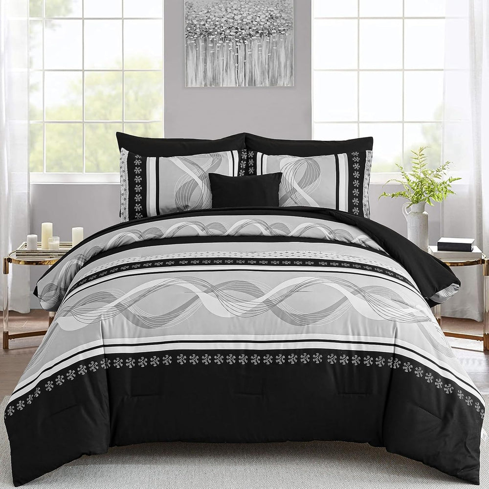 Anibedding Black Comforter Set King Size,8 Pieces Boho Bed in a Bag Patchwork...