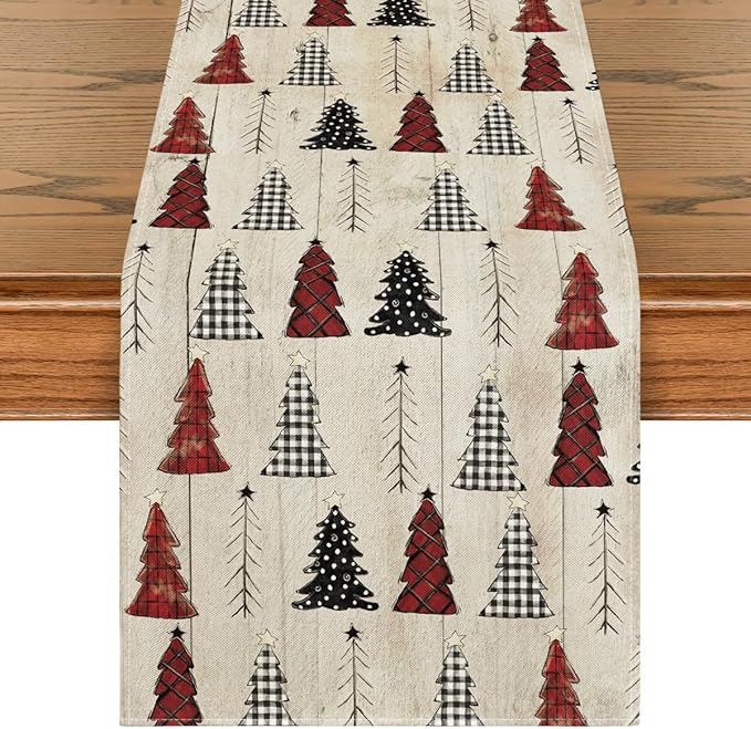 Artoid Mode Wood Xmas Tree Christmas Table Runner, Seasonal Winter Holiday by ArtoidMode