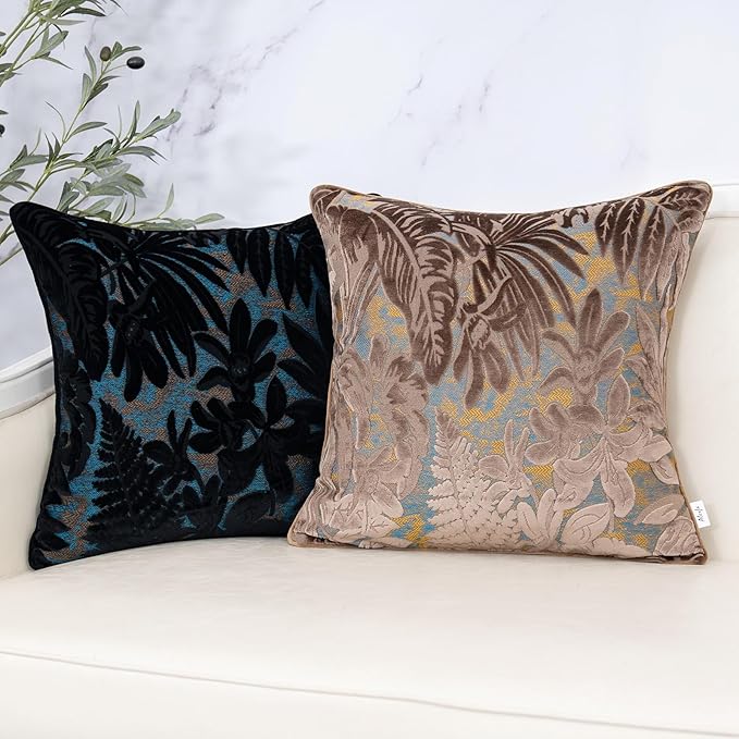 Alerfa Black Throw Pillow Cover 18x18 Inch, Square Cut Velvet Maple Leaf - Image 6