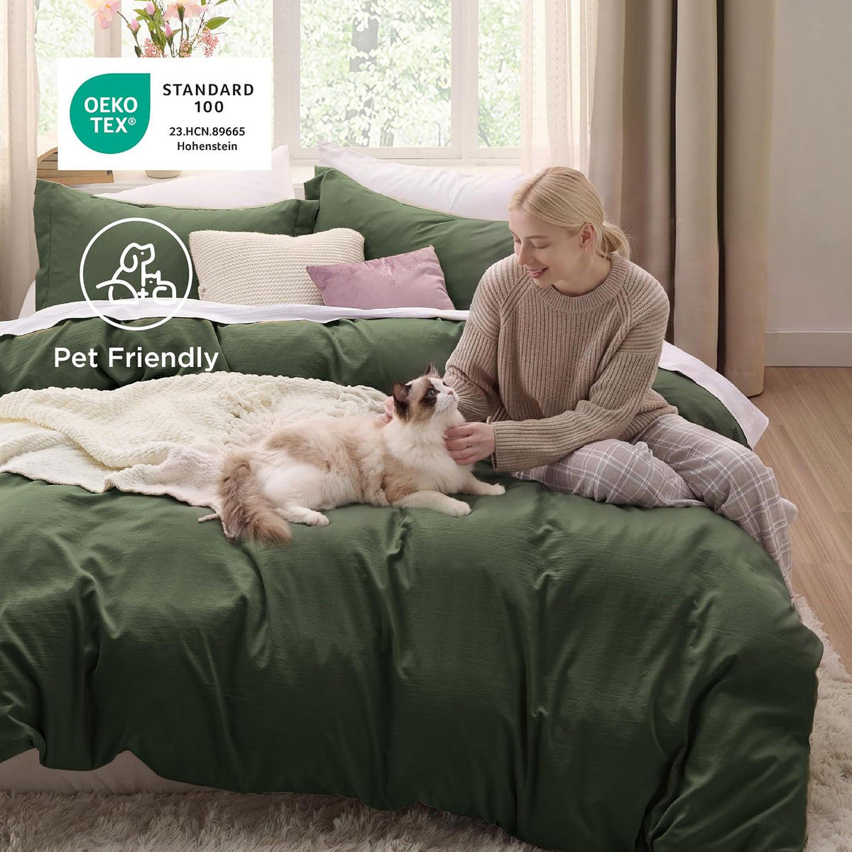 bedsure prewashed duvet cover king, cotton-like bedding set showing dimensions