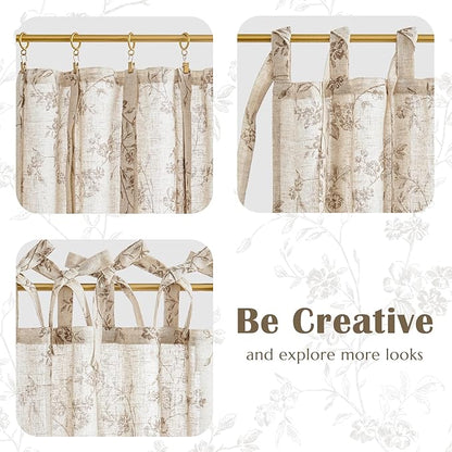 jinchan Floral Kitchen Curtains 24 Inch Linen Tier Curtains Farmhouse Cafe Half - Image 8