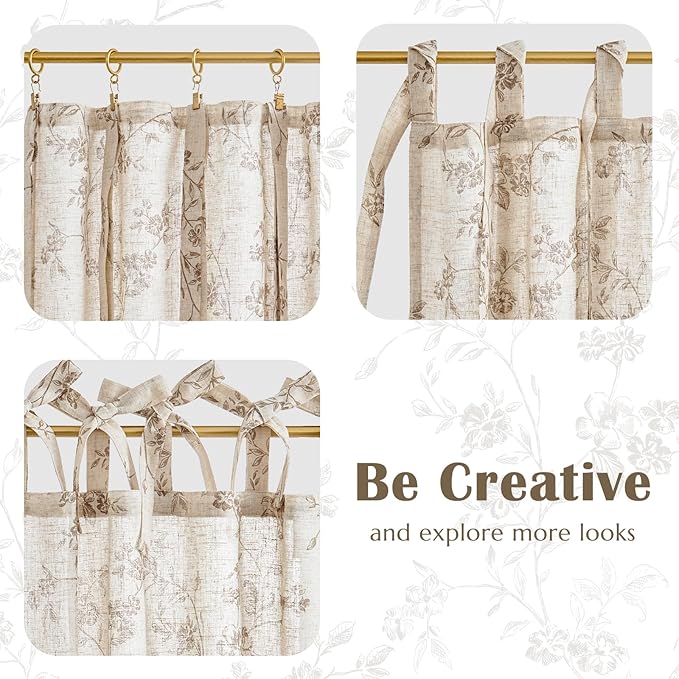 jinchan Floral Kitchen Curtains 36 Inch Linen Tier Curtains Farmhouse Cafe Half - Image 8