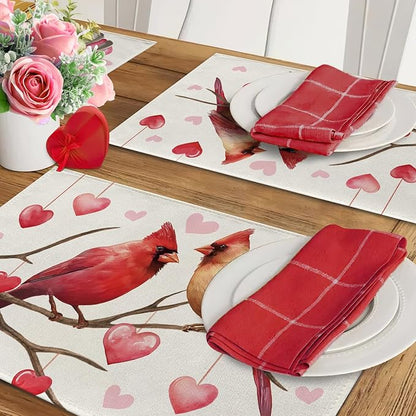 Valentines Day Cardinal Placemats Set of 4, Anniversary Wedding Home Kitchen - Image 5