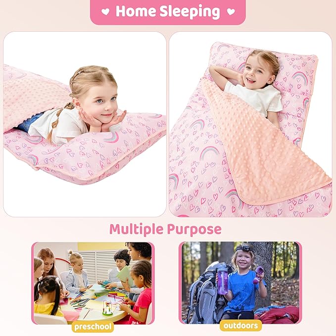 Viviland Toddler Kid Nap Mat for Preschool, Girls Pink Rainbow Slumber Bag - Image 7