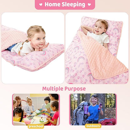 Viviland Toddler Kid Nap Mat for Preschool, Girls Pink Rainbow Slumber Bag - Image 7