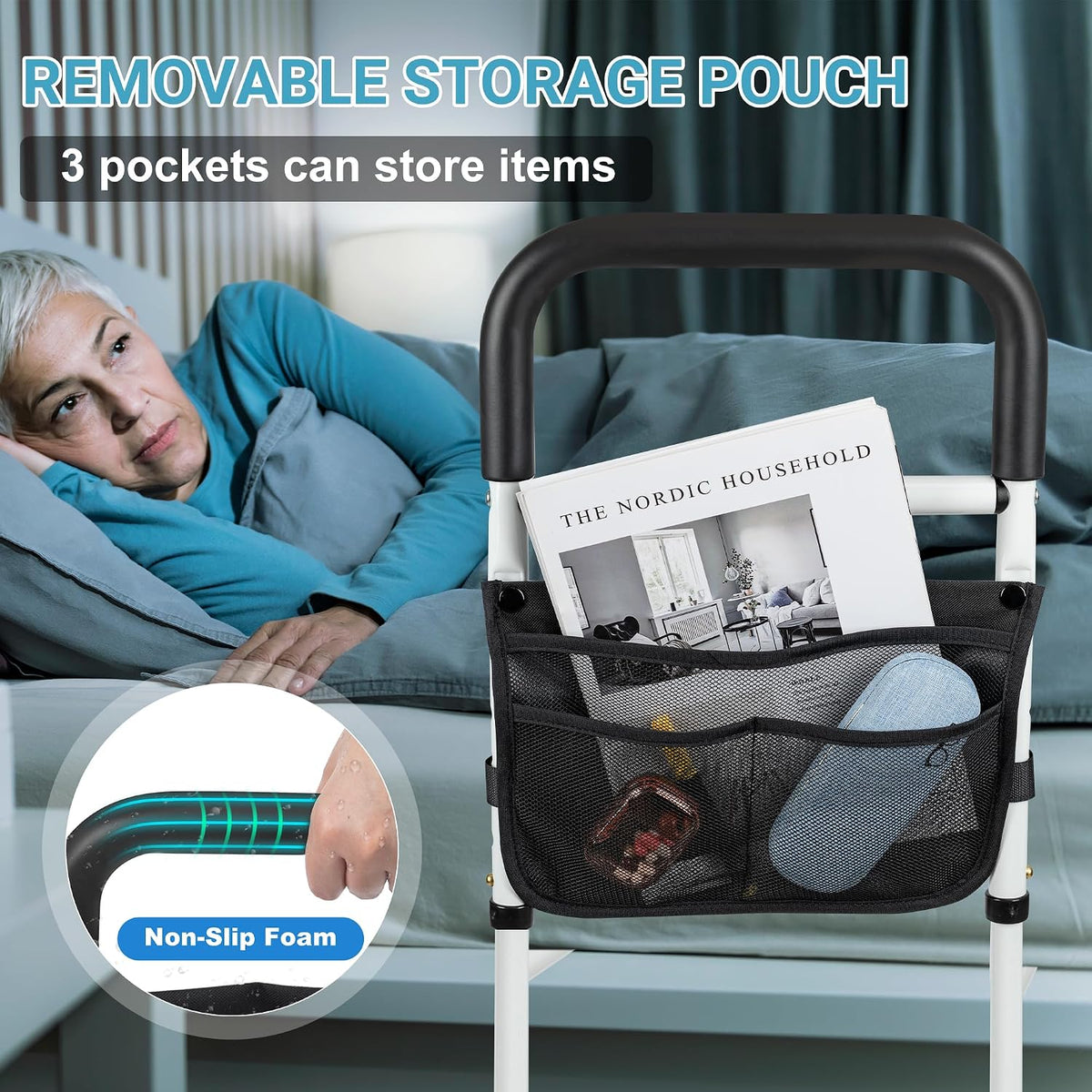 panta bed rails for elderly adults safety, adjustable showing dimensions