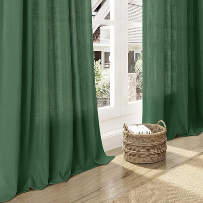 Green Semi Sheer Curtains 108 Inches Long 2 Panels Set Back Tab Loop Pocket - Image 6