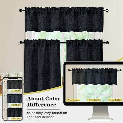 Black Kitchen Curtains 36 Inch Length 2 Panels, Light Filtering Farmhouse Faux - Image 7