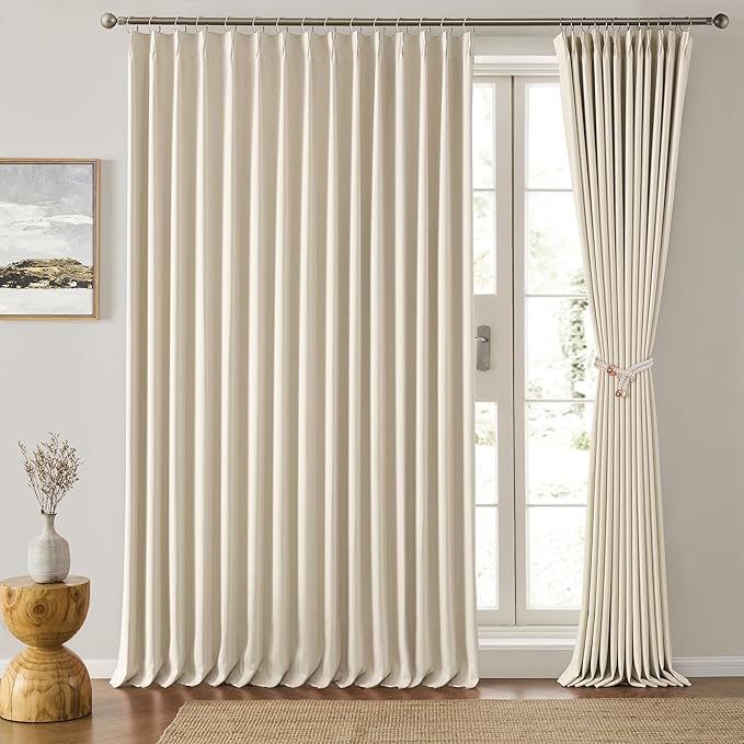 KEQIAOSUOCAI Pleat Patio Sliding Door Curtains 100 Wide x 90 Long Cream Beige - Image 6