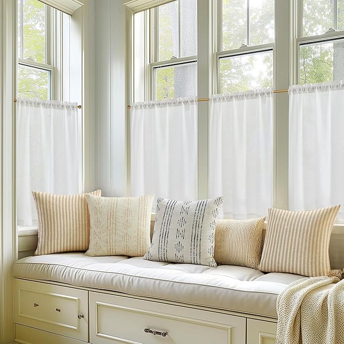 jinchan Kitchen Curtains Linen Tier Curtains 36 Inch Farmhouse Cafe Drapes - Image 3