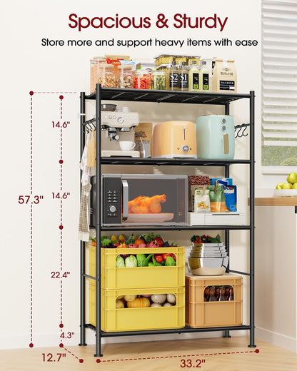 sakugi 4-tier storage shelves with 6 hooks, 33.2", close-up detail