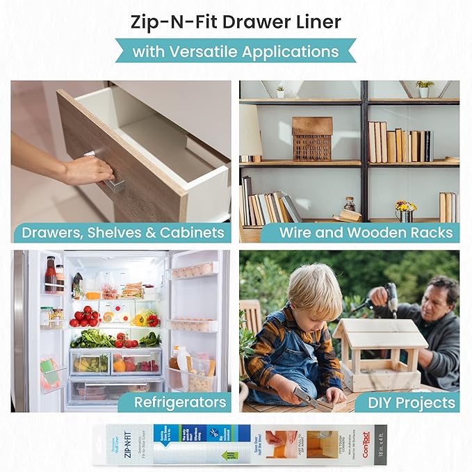 Con-Tact Brand Adhesive Zip-N-Fit Solid Grip Drawer 18" x 4', Ribbed Clear - Image 4