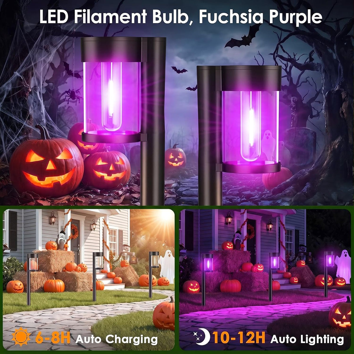 Mancra 10 Pack Solar Pathway Lights Outdoor, Solar Halloween Lights Purple LED Path Landscape Lighting for Garden Yard Walkway Driveway Halloween Decor